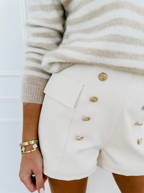 Beige Golden Button Pocket Short