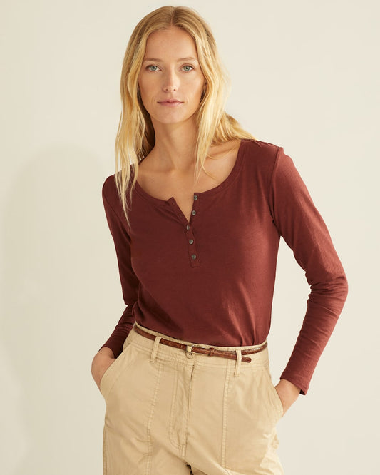 WOMEN'S LONG-SLEEVE COTTON SLUB HENLEY TEE
