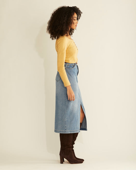 WOMEN'S LONG-SLEEVE COTTON SLUB HENLEY TEE