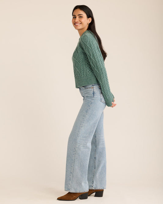 WOMEN'S SHETLAND COLLECTION FISHERMAN SWEATER