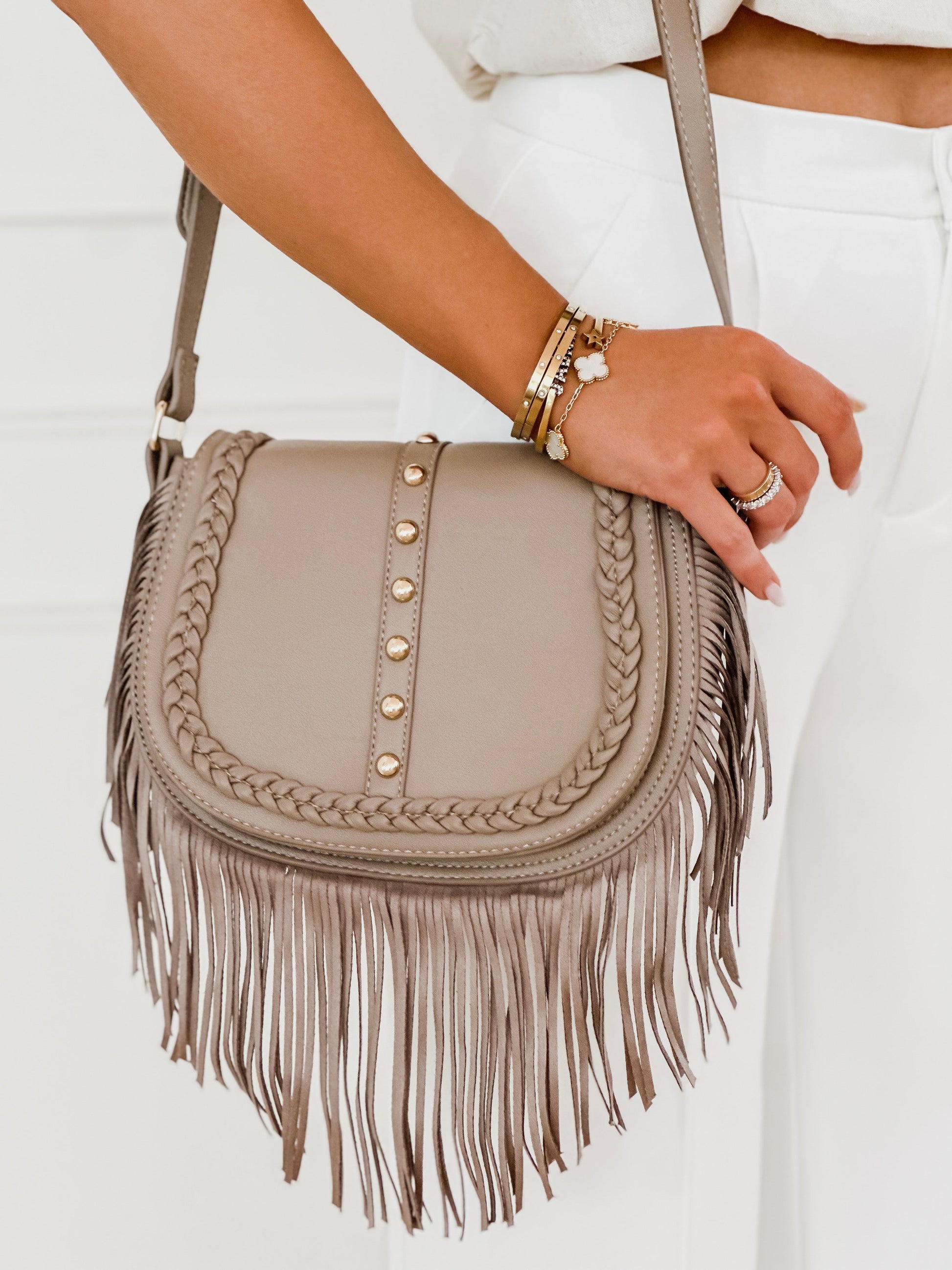 Taupe Fringe Beau Bag