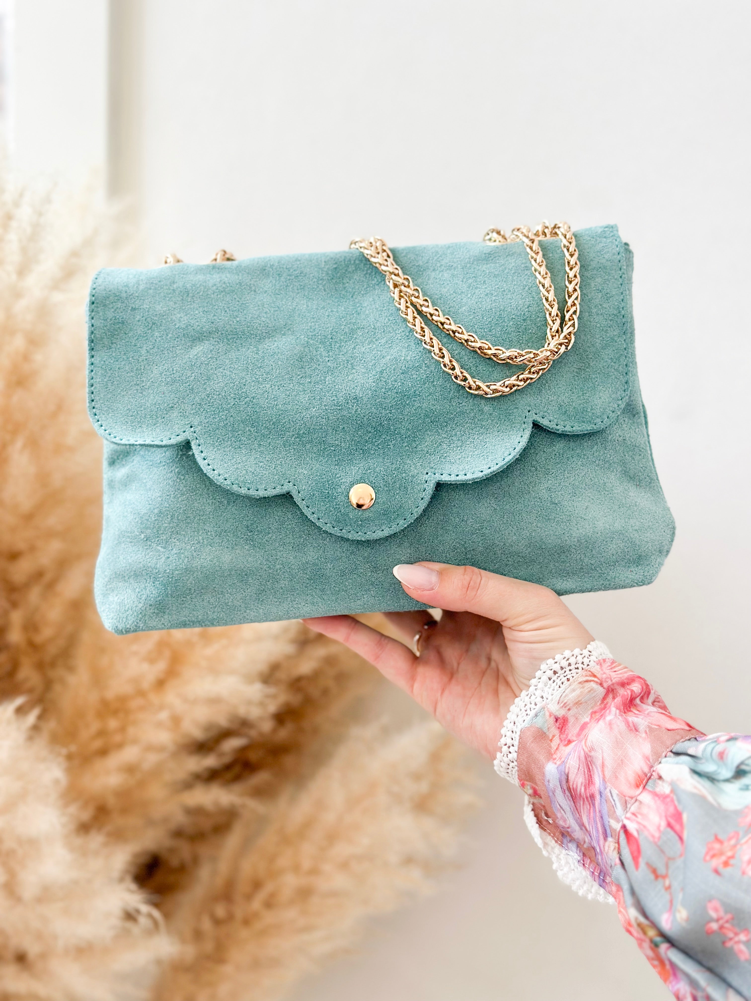 Ocean Green Suede Madeleine Bag