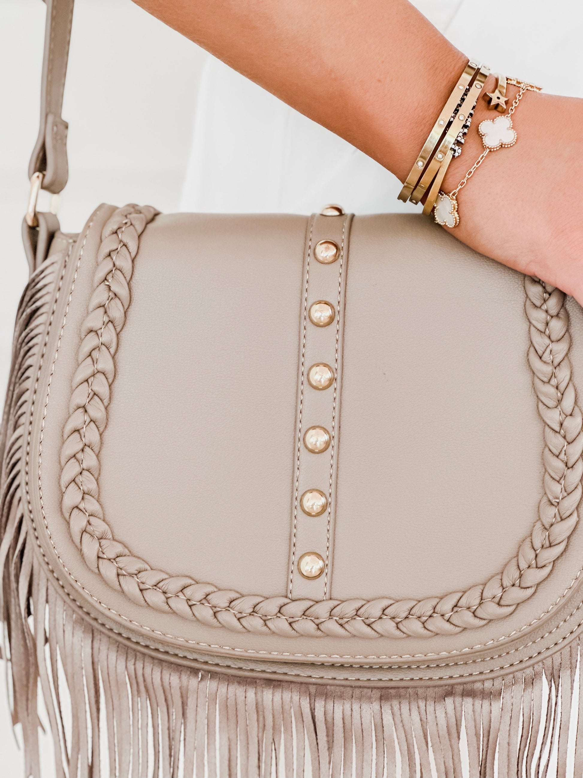 Taupe Fringe Beau Bag