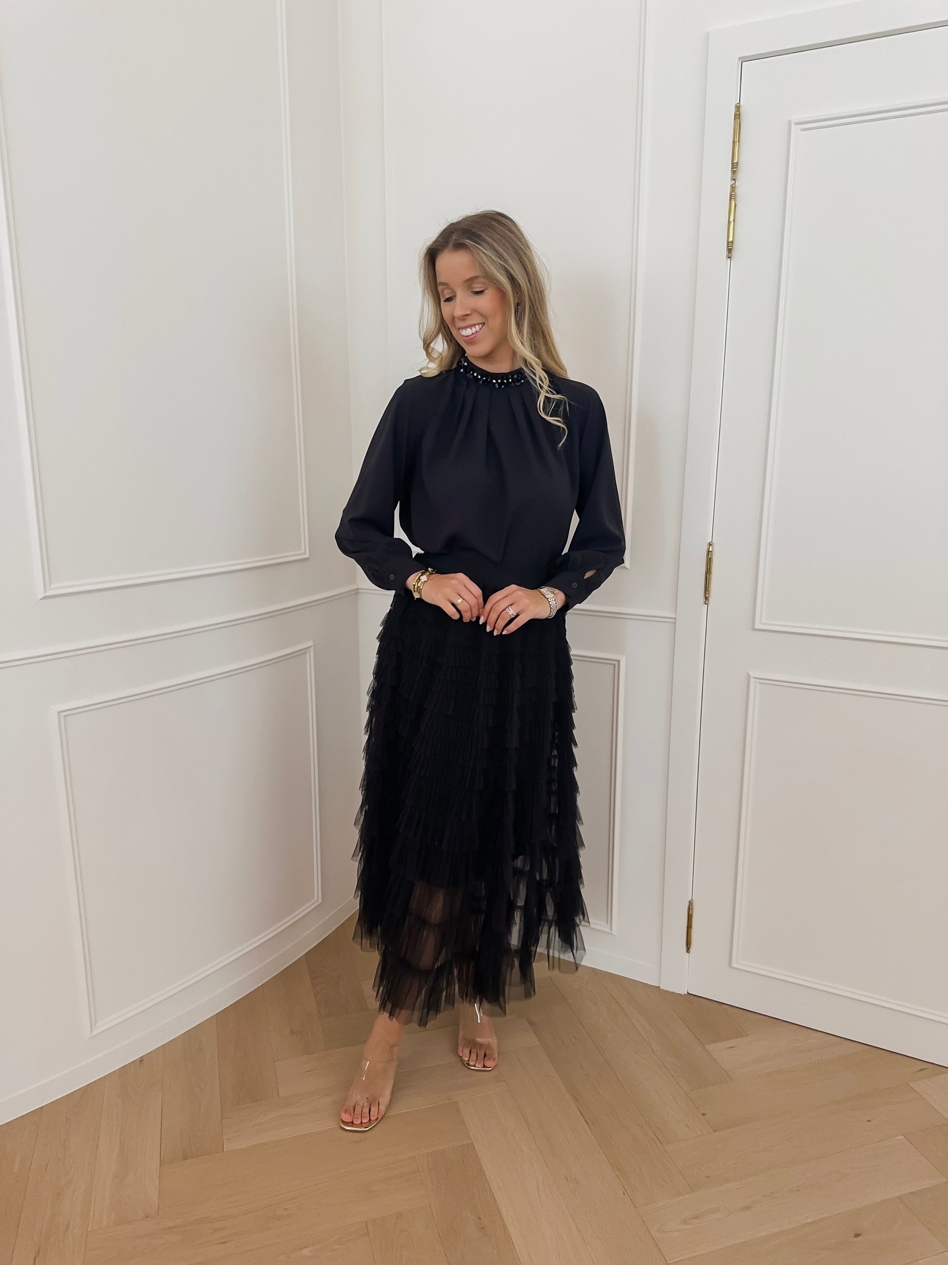 Black Jowell Layerd Skirt