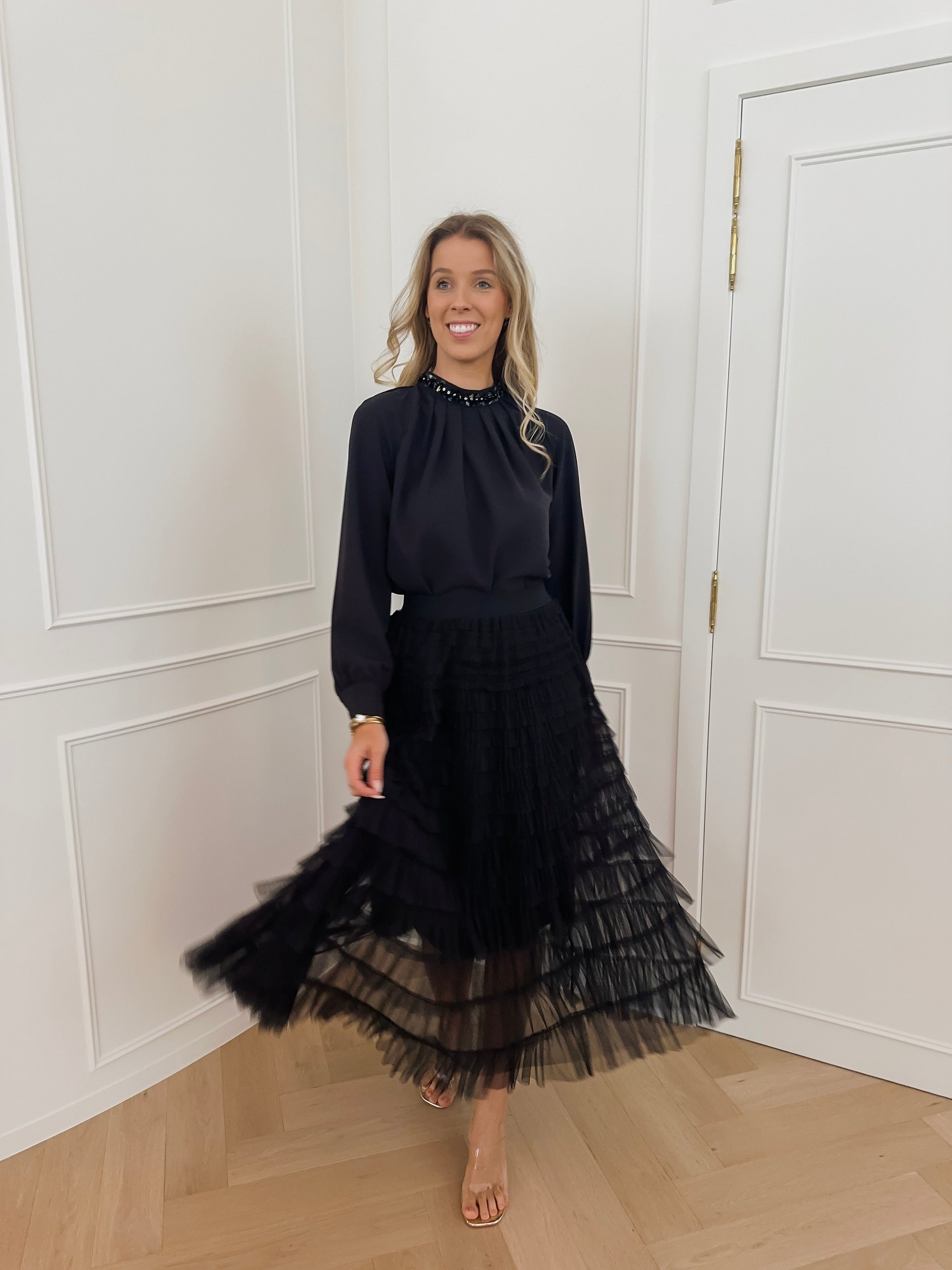 Black Jowell Layerd Skirt