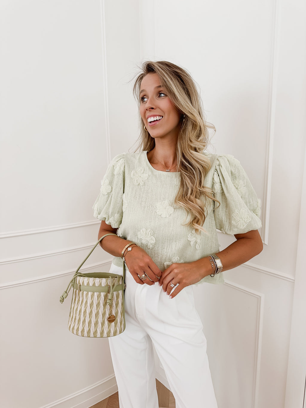 Summer Green Flower Blouse