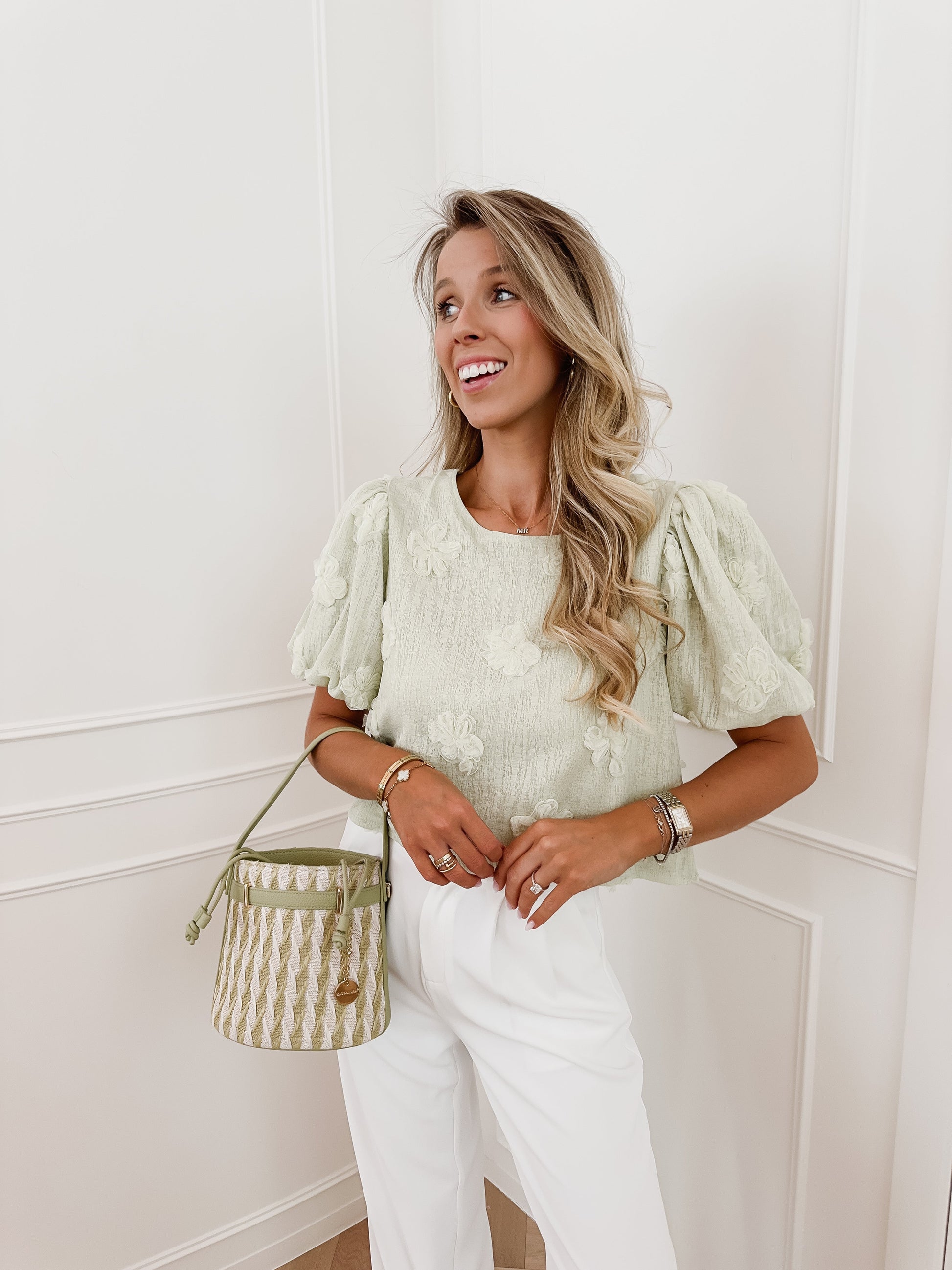 Summer Green Flower Blouse