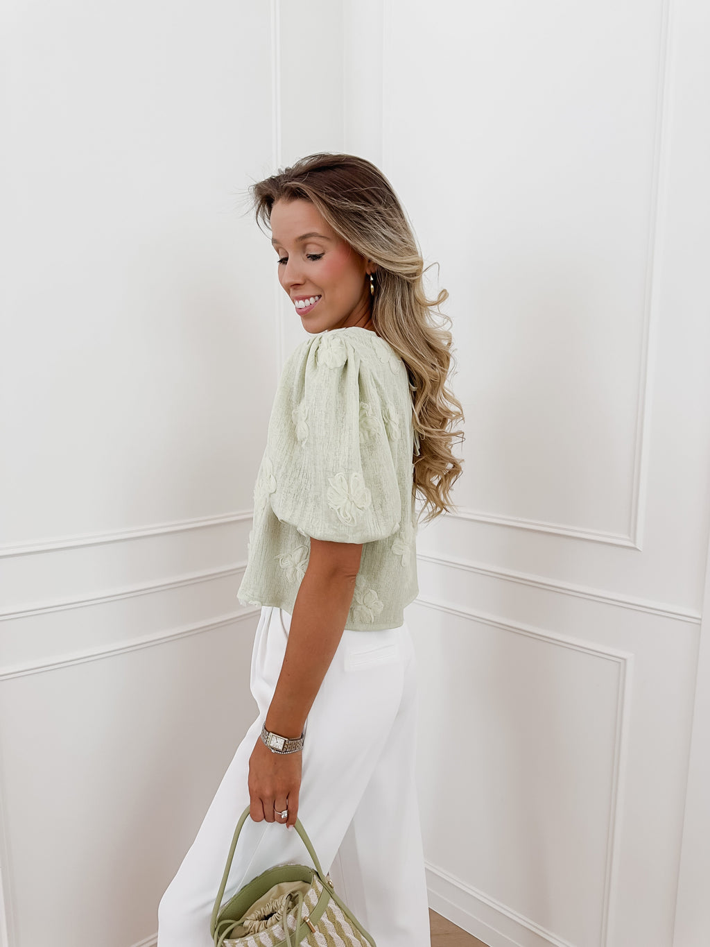 Summer Green Flower Blouse