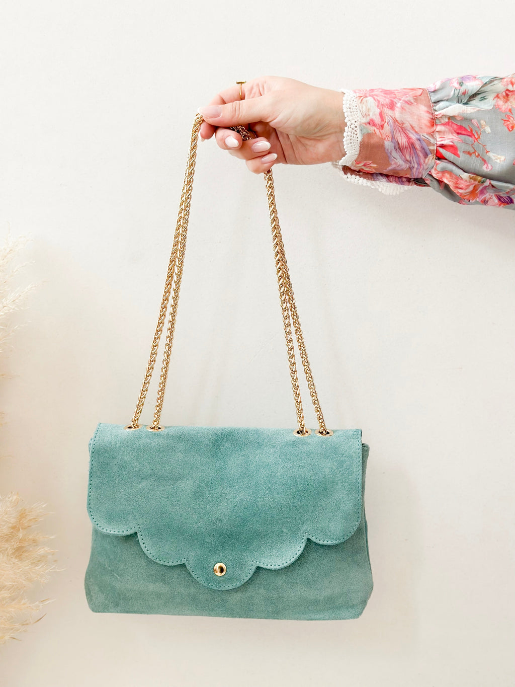 Ocean Green Suede Madeleine Bag