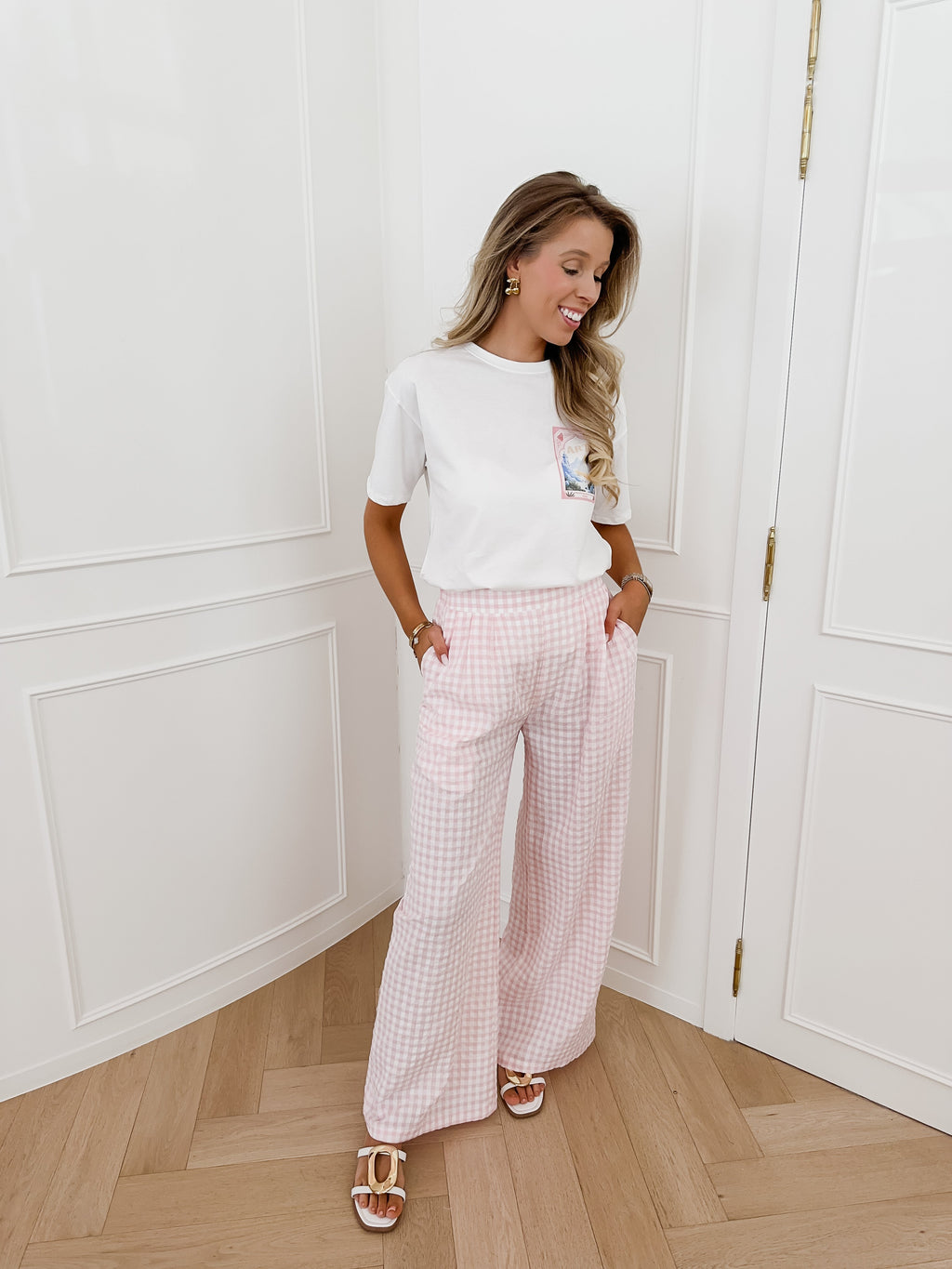 White Golden Buckle Slippers
