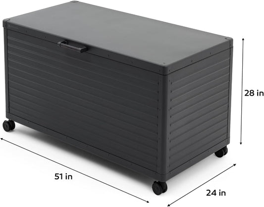 281 Gallon Large Metal Deck Box with Wheels, Lockable Outdoor Storage for Patio Cushions, Garden Tools, Furniture – Charcoal