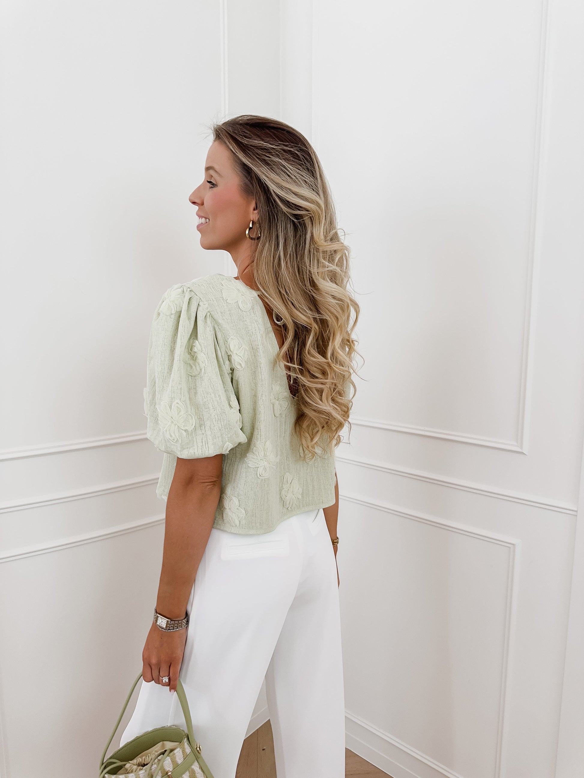Summer Green Flower Blouse