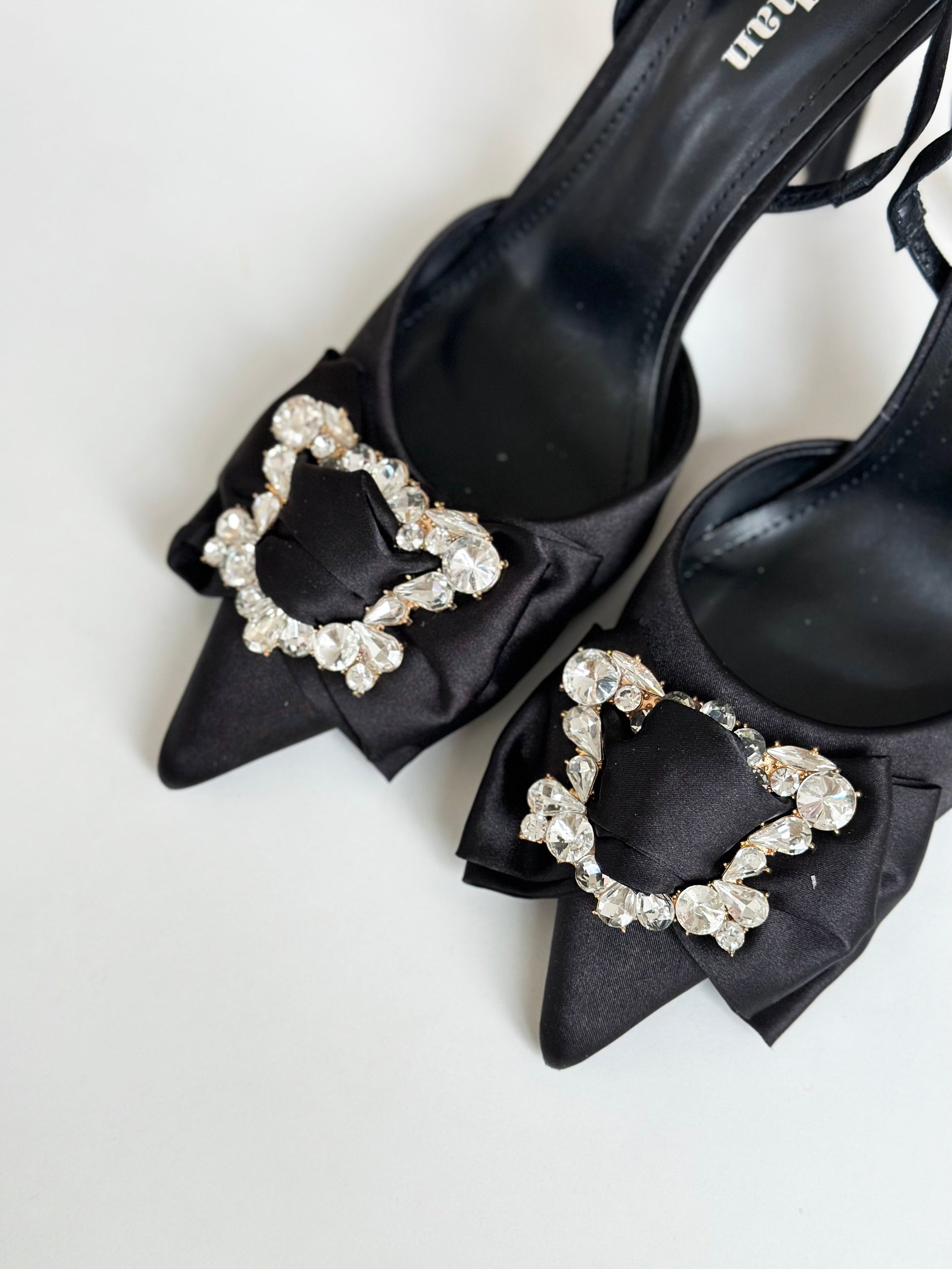 Black Satin Fionna Heels