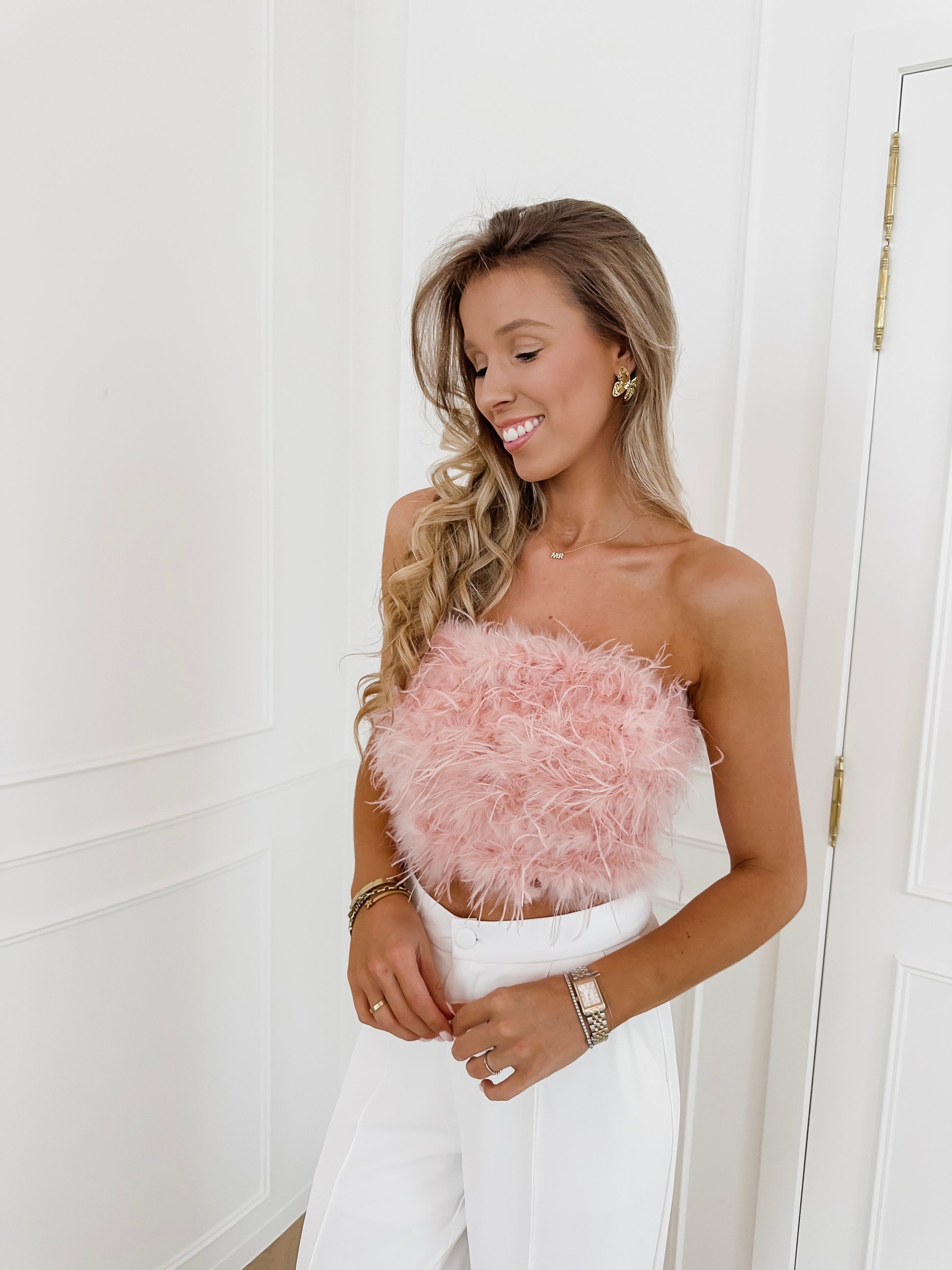 Pink Feather Crop Top