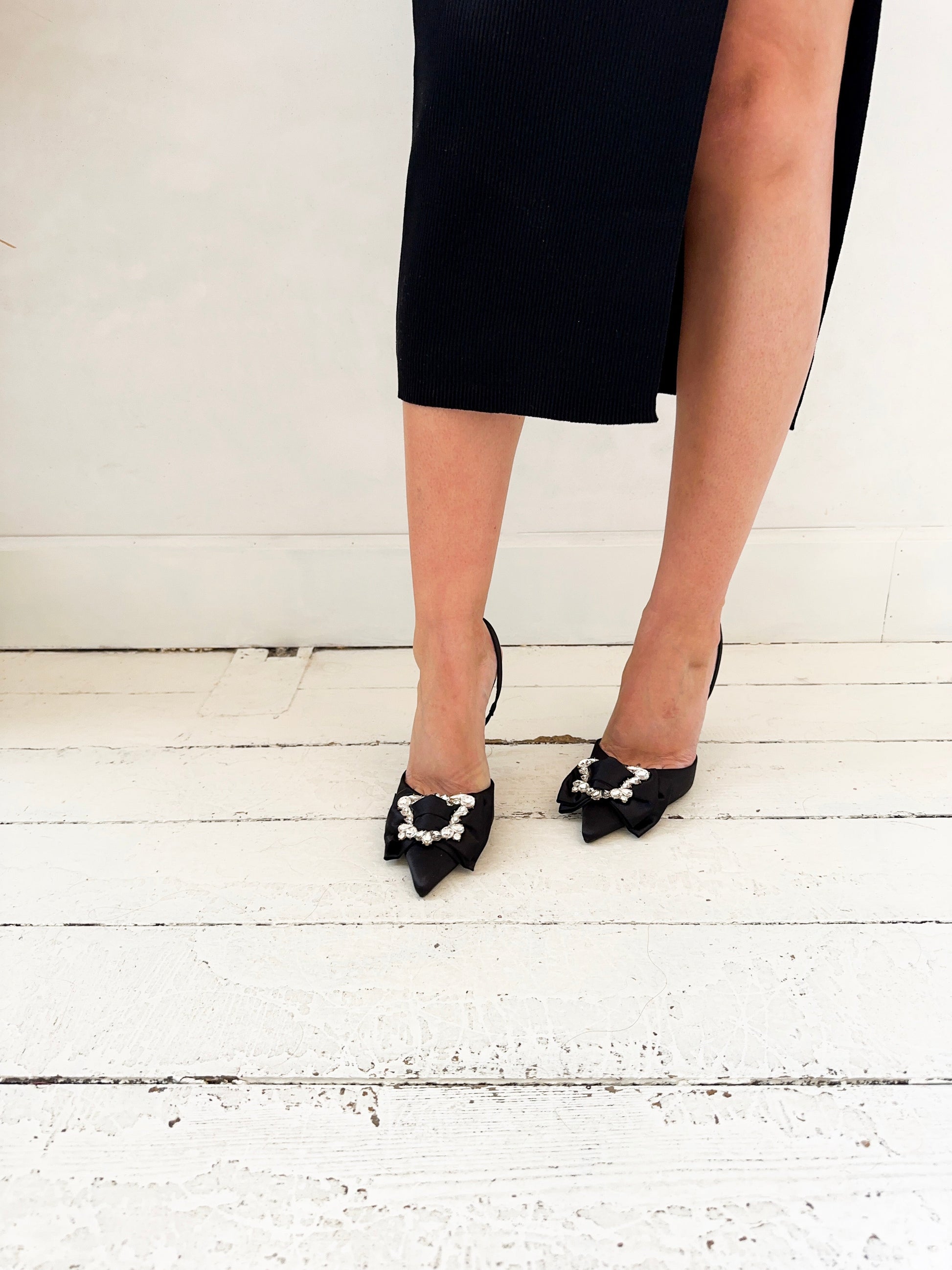Black Satin Fionna Heels