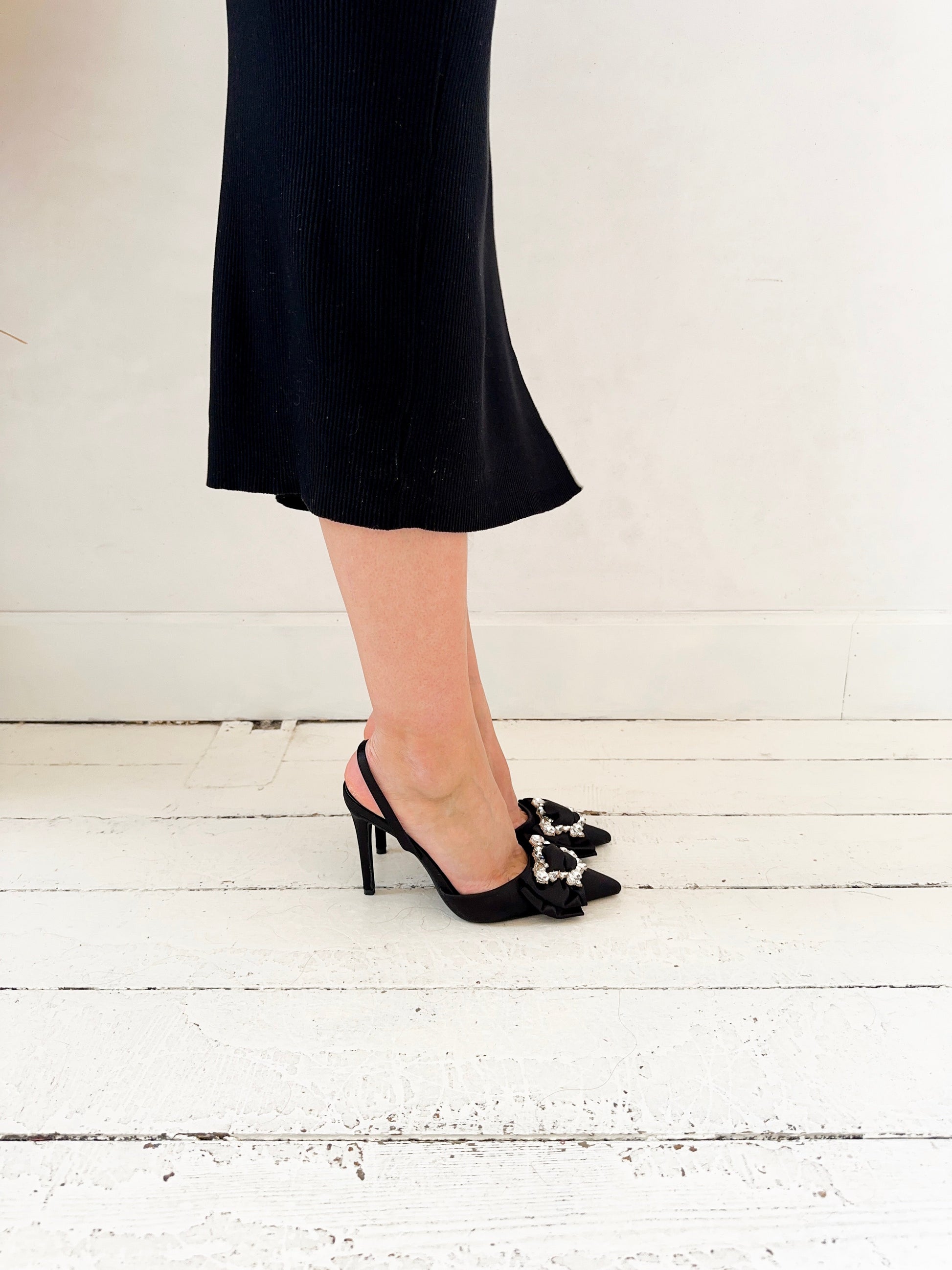 Black Satin Fionna Heels